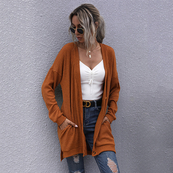 Damen Langer Oversize Strickcardigan mit Strukturstrick, offenen Taschen und lässigem Schnitt Echoarchiv