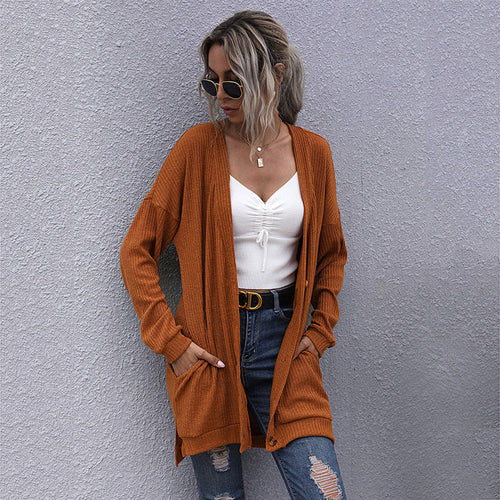 Damen Langer Oversize Strickcardigan mit Strukturstrick, offenen Taschen und lässigem Schnitt Echoarchiv