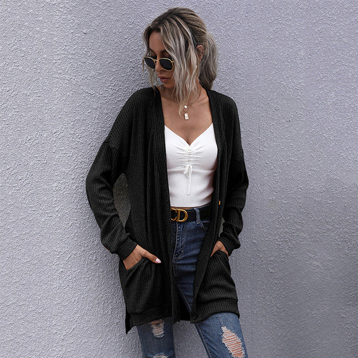 Damen Langer Oversize Strickcardigan mit Strukturstrick, offenen Taschen und lässigem Schnitt Echoarchiv