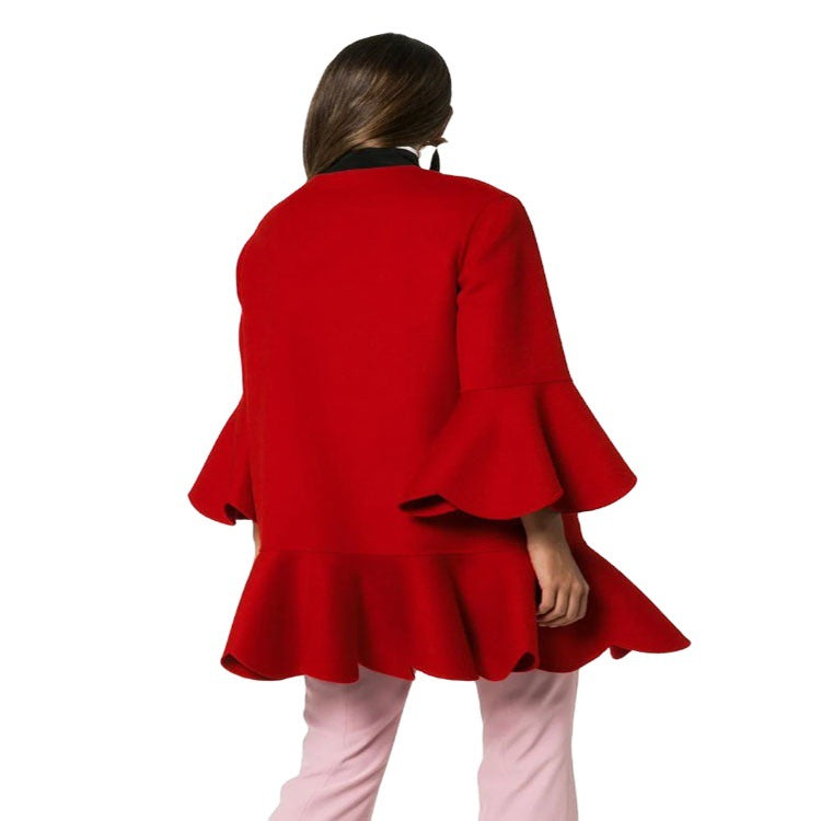 Damen Volantierter Cape‑Mantel aus Wollmix mit Glockenärmeln Echoarchiv