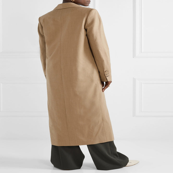 Damen Maxilanger minimalistischer Einreihiger Wollmix-Longcoat mit offenem Schalkragen Echoarchiv