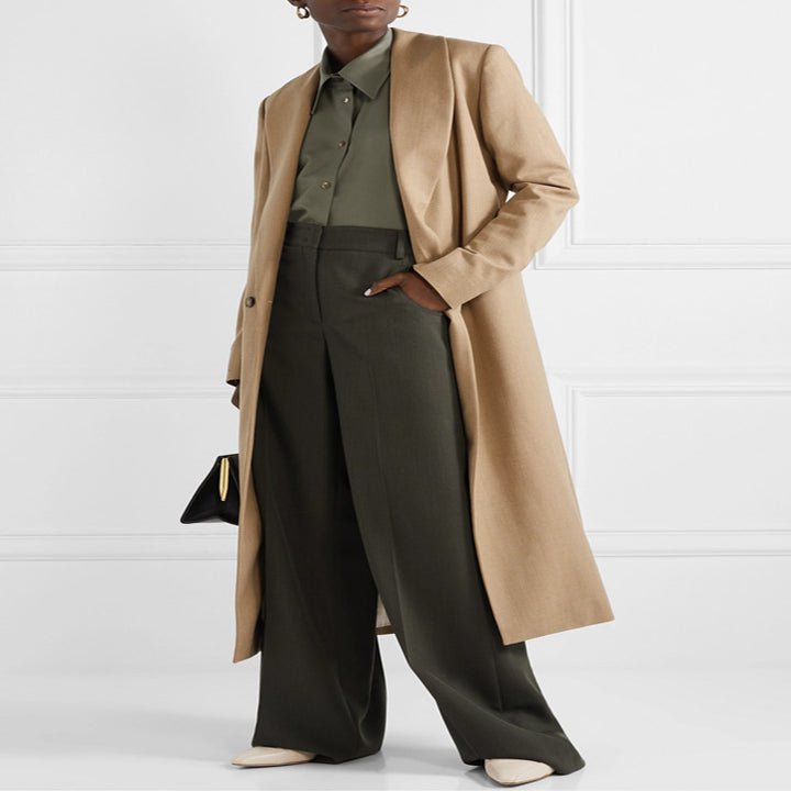 Damen Maxilanger minimalistischer Einreihiger Wollmix-Longcoat mit offenem Schalkragen Echoarchiv