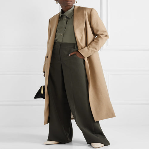 Damen Maxilanger minimalistischer Einreihiger Wollmix-Longcoat mit offenem Schalkragen Echoarchiv