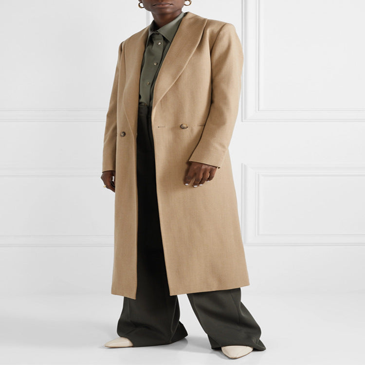 Damen Maxilanger minimalistischer Einreihiger Wollmix-Longcoat mit offenem Schalkragen Echoarchiv