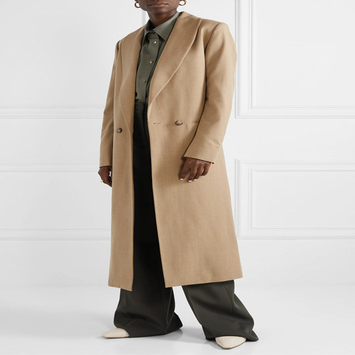 Damen Maxilanger minimalistischer Einreihiger Wollmix-Longcoat mit offenem Schalkragen Echoarchiv