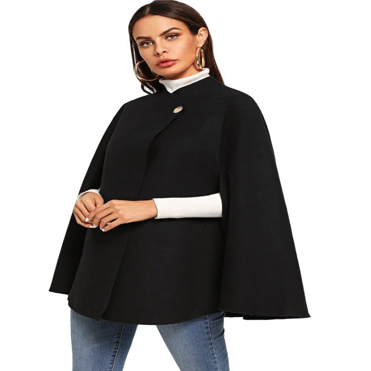 Damen Kurz-Capecoat im Mantelstil mit Stehkragen und verdeckter Knopfblende Echoarchiv