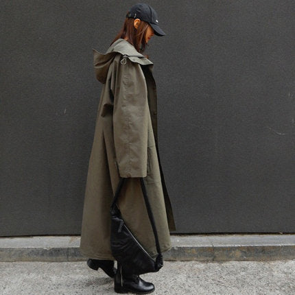 Damen Oversize-Parka mit extralangem Schnitt, großer Kapuze und verdeckter Reißverschluss – Célinea