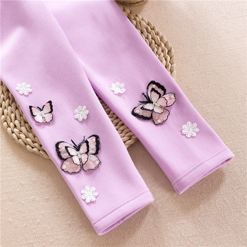 Mädchen Leggings mit bunten Schmetterlingsstickereien Echo Archiv