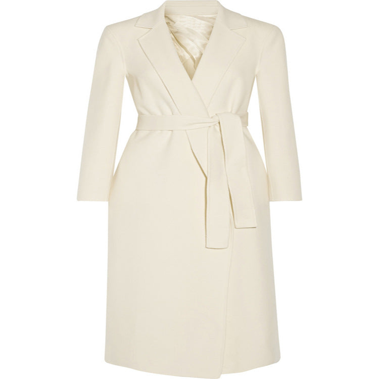Damen Bodenlanger Wickel-Longcoat aus Woll-Kaschmirmix mit tailliertem Bindegürtel Echoarchiv