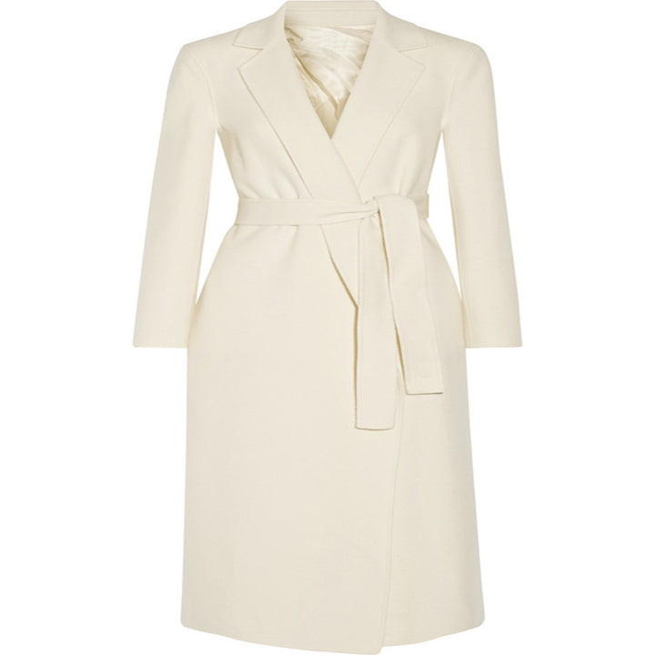 Damen Bodenlanger Wickel-Longcoat aus Woll-Kaschmirmix mit tailliertem Bindegürtel Echoarchiv