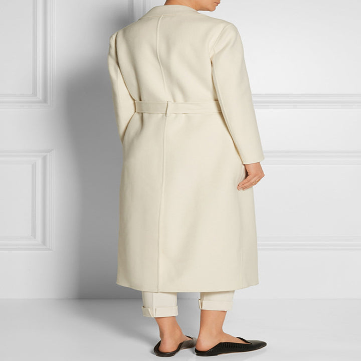 Damen Bodenlanger Wickel-Longcoat aus Woll-Kaschmirmix mit tailliertem Bindegürtel Echoarchiv