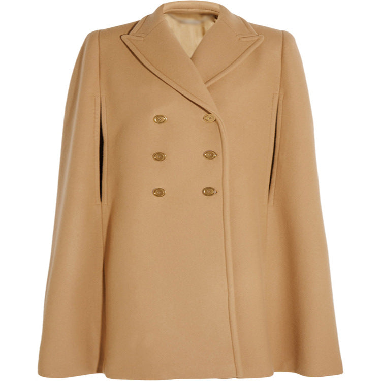 Damen taillierter Wollmix-Cape-Mantel mit verdeckten Armöffnungen und Zweireiher-Tailoring Echoarchiv