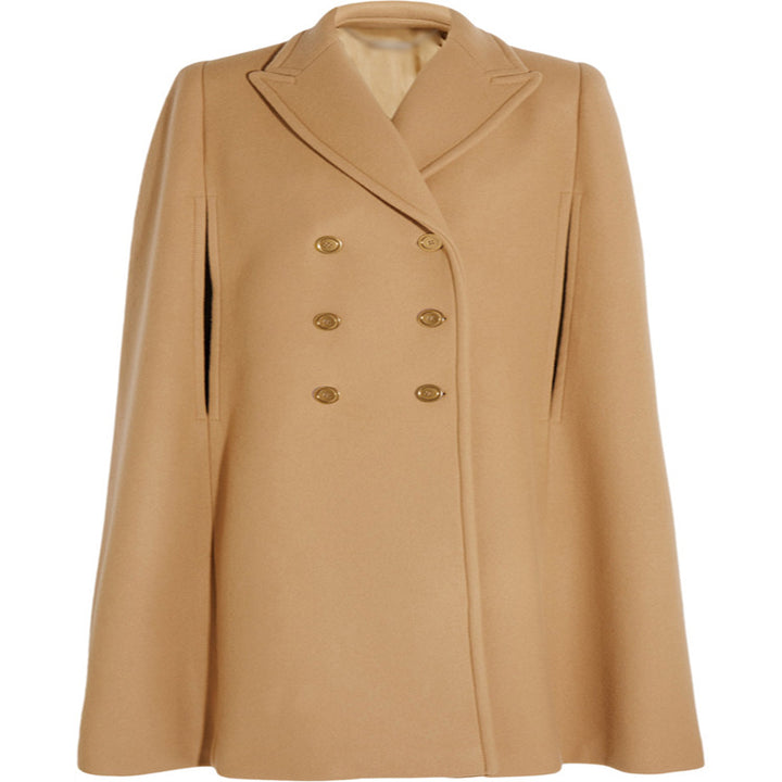 Damen taillierter Wollmix-Cape-Mantel mit verdeckten Armöffnungen und Zweireiher-Tailoring Echoarchiv