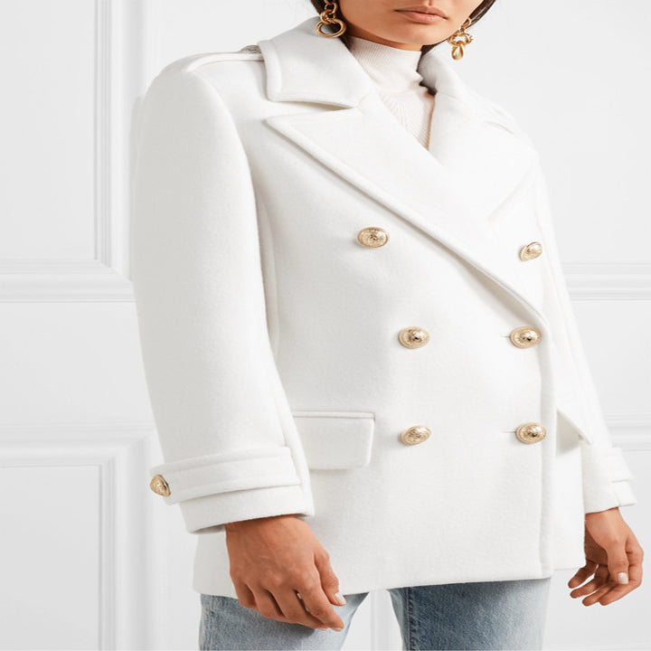 Damen Zweireihiger Kurzmantel im Marine‑Tailoring mit goldenen Zierknöpfen Echoarchiv