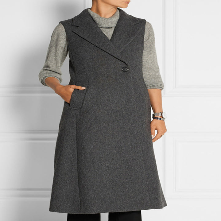 Damen Ärmelloser Wollmix-Mantel mit ausgestellter A‑Linien‑Silhouette und Ein‑Knopf‑Front Echoarchiv