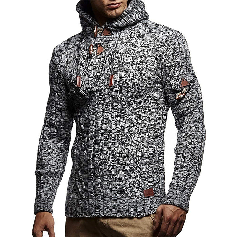 Herren Grobstrick Pullover mit Kapuze und dekorativen Schnürdetails Echoarchiv