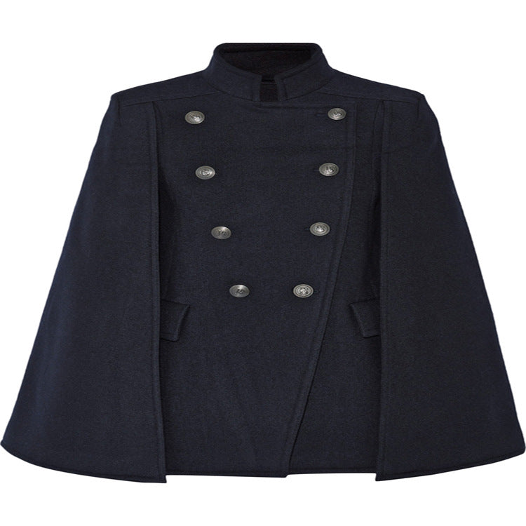 Damen Kurzer Cape-Mantel im Military‑Stil mit Doppelreihe und Stehkragen Echoarchiv