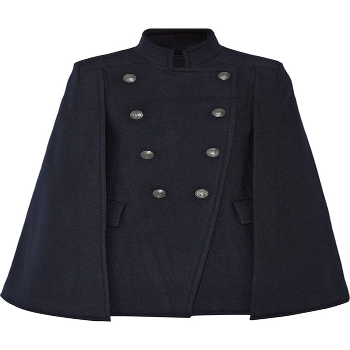 Damen Kurzer Cape-Mantel im Military‑Stil mit Doppelreihe und Stehkragen Echoarchiv