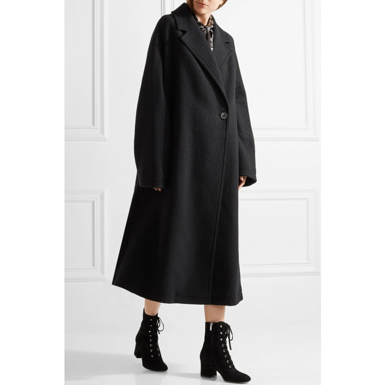 Damen Oversized Einreihiger Wollmix-Longcoat mit fallender Silhouette Echoarchiv