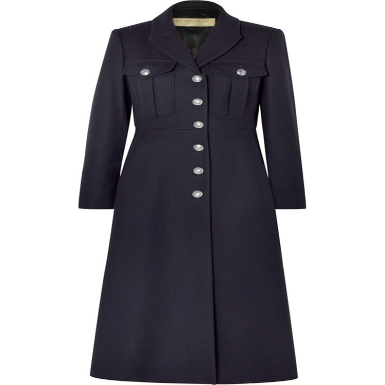 Damen Militärischer Longcoat aus Wollmix mit markanter Knopfleiste und Pattentaschen Echoarchiv