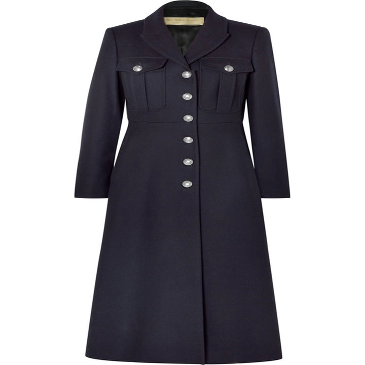 Damen Militärischer Longcoat aus Wollmix mit markanter Knopfleiste und Pattentaschen Echoarchiv