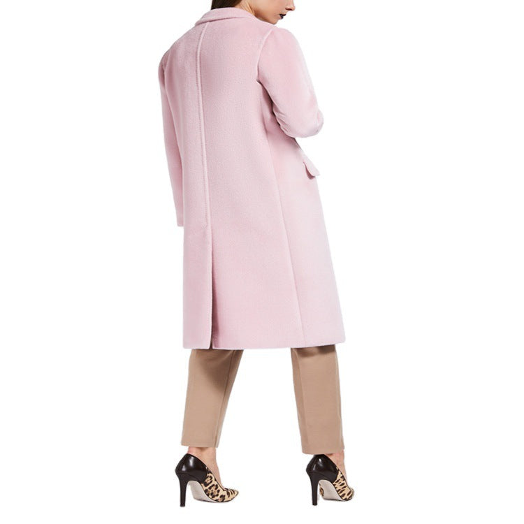 Damen Midilanger Teddy‑Wollmix‑Mantel mit Doppelreihe, Pattentaschen und weichfallendem Revers Echoarchiv