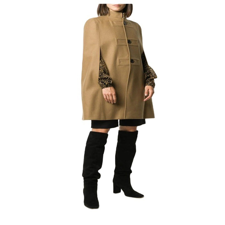 Damen Wollmix‑Cape mit Stehkragen, verdeckten Armöffnungen und puristischem Tailoring Echoarchiv