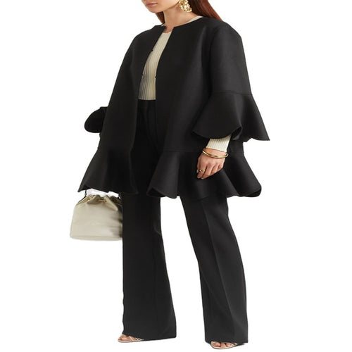 Damen Volantierter Cape‑Mantel aus Wollmix mit Glockenärmeln Echoarchiv