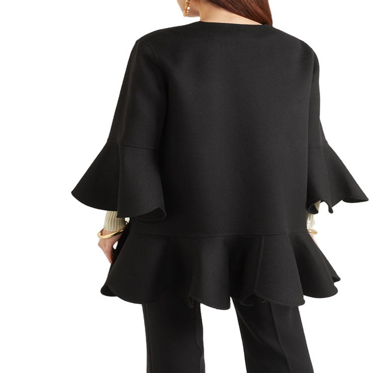 Damen Volantierter Cape‑Mantel aus Wollmix mit Glockenärmeln Echoarchiv