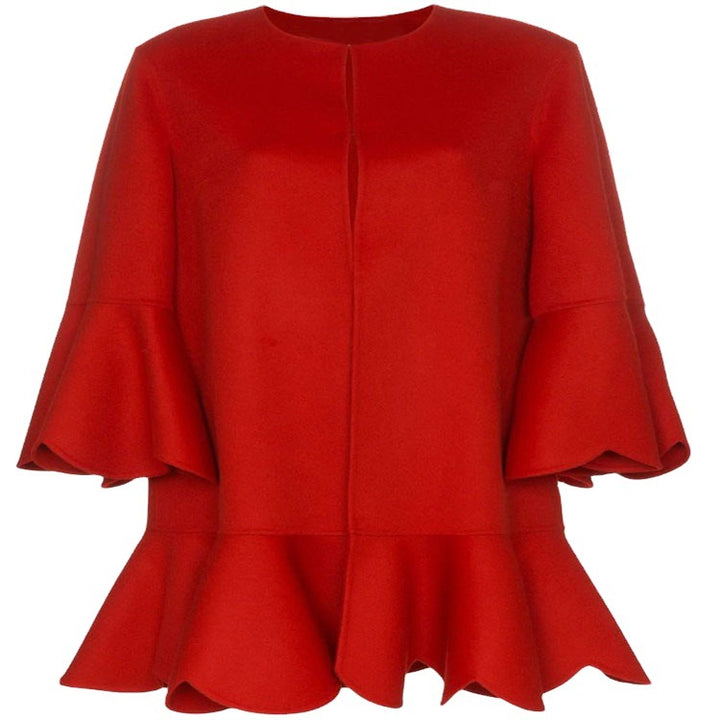 Damen Volantierter Cape‑Mantel aus Wollmix mit Glockenärmeln Echoarchiv