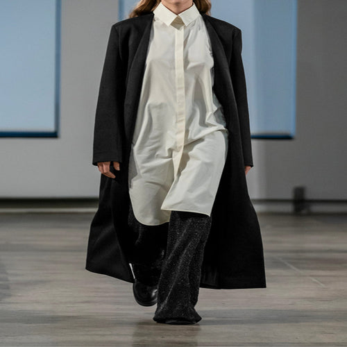 Damen Maxilanger minimalistischer Tailoring Mantel mit offener Front Echoarchiv