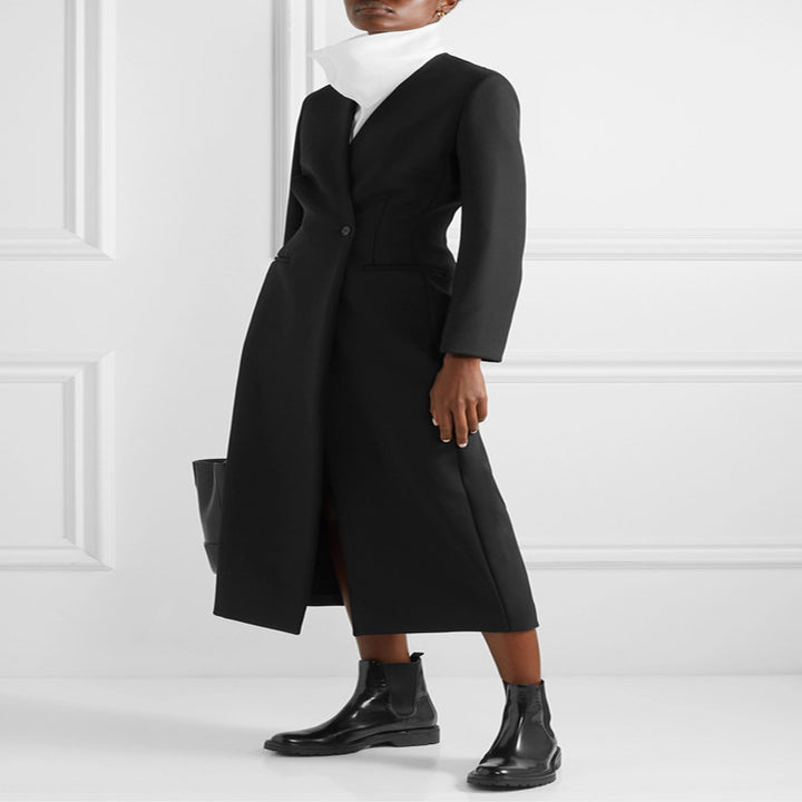 Damen Maxilanger minimalistischer Tailoring Mantel mit offener Front Echoarchiv