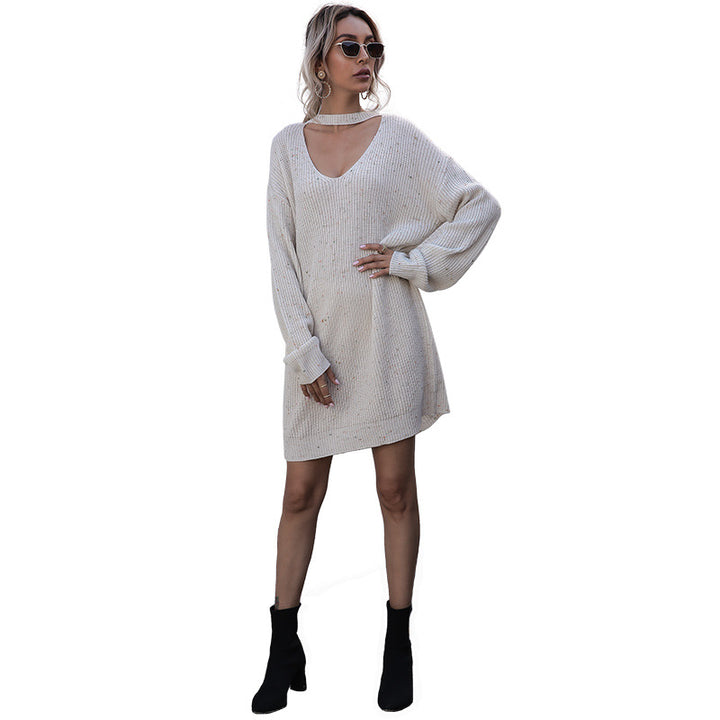 Damen Bequeme Strickkleid mit V-Ausschnitt und Choker Echo Archiv