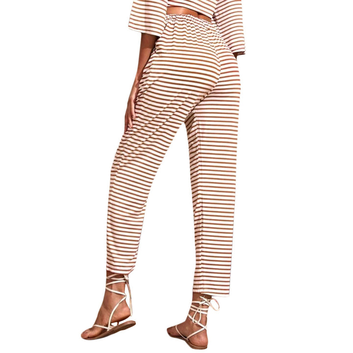 Damen Jersey-Loungehose mit elastischem Bund Tunnelzug Eingrifftaschen geradem Bein – Avélisse