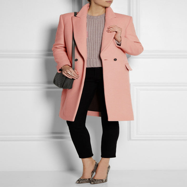 Damen Midilanger Wollmix-Mantel mit minimalistischer Einreiher-Front und Pattentaschen Echoarchiv