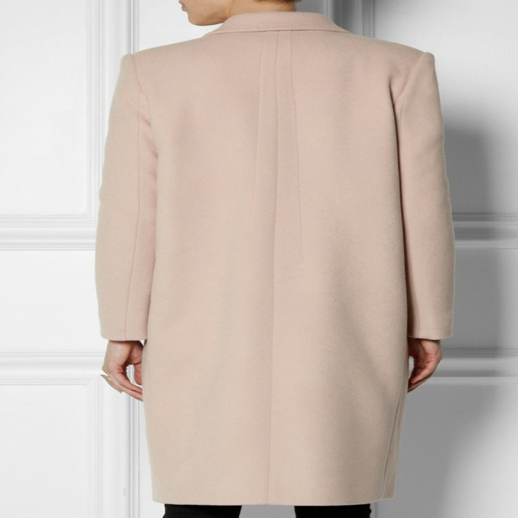Damen Midilanger Wollmix-Mantel mit minimalistischer Einreiher-Front und Pattentaschen Echoarchiv
