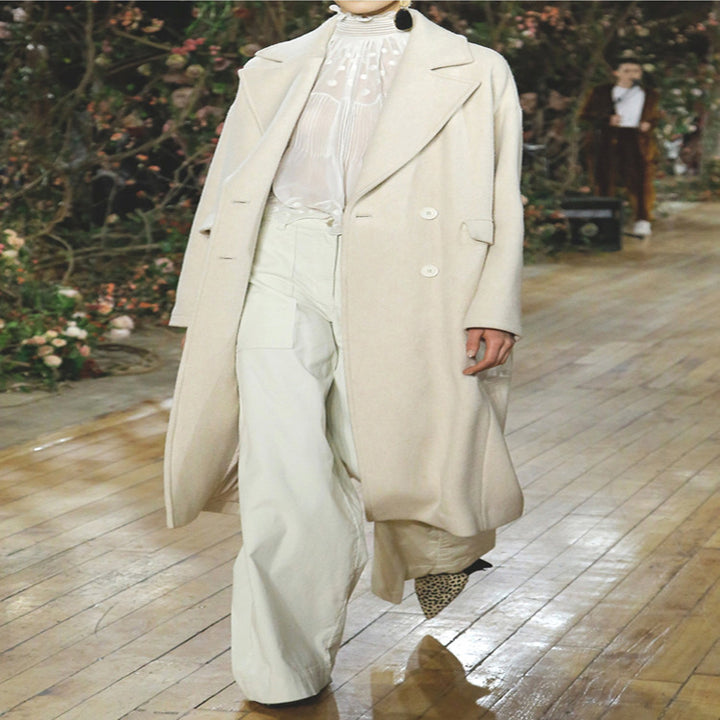 Damen Bodenlanger Relaxed-Fit Wollmix-Mantel mit soften Schultern und Seitenschlitz Echoarchiv