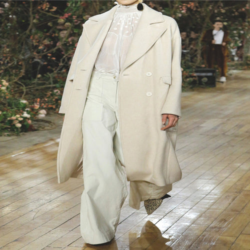 Damen Bodenlanger Relaxed-Fit Wollmix-Mantel mit soften Schultern und Seitenschlitz Echoarchiv