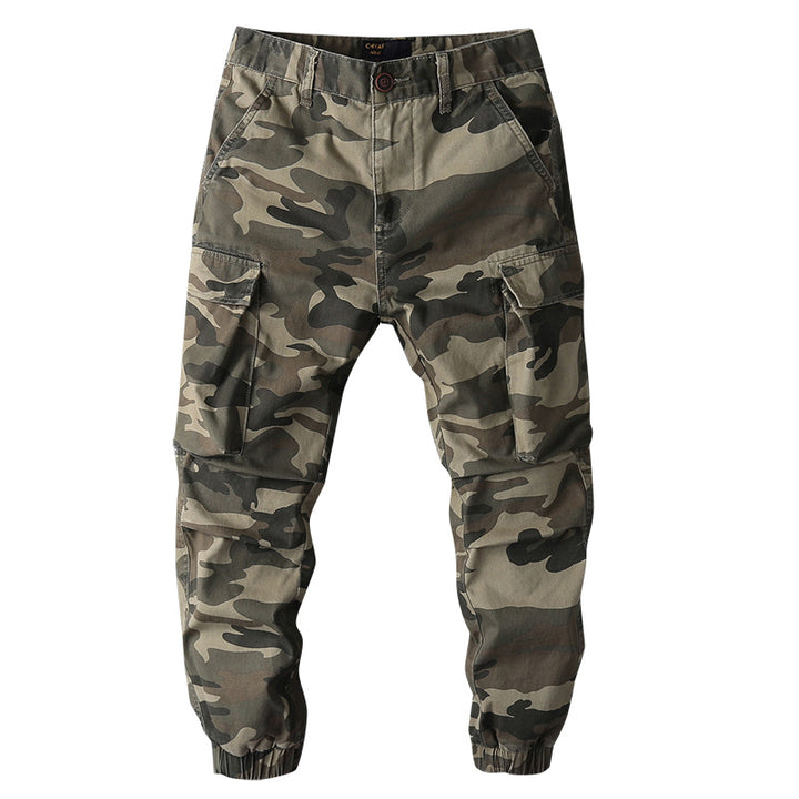 Herren Cargohose im Camouflage-Muster mit elastischen Bündchen und Multifunktionstaschen Echoarchiv