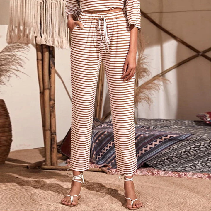 Damen Jersey-Loungehose mit elastischem Bund Tunnelzug Eingrifftaschen geradem Bein – Avélisse