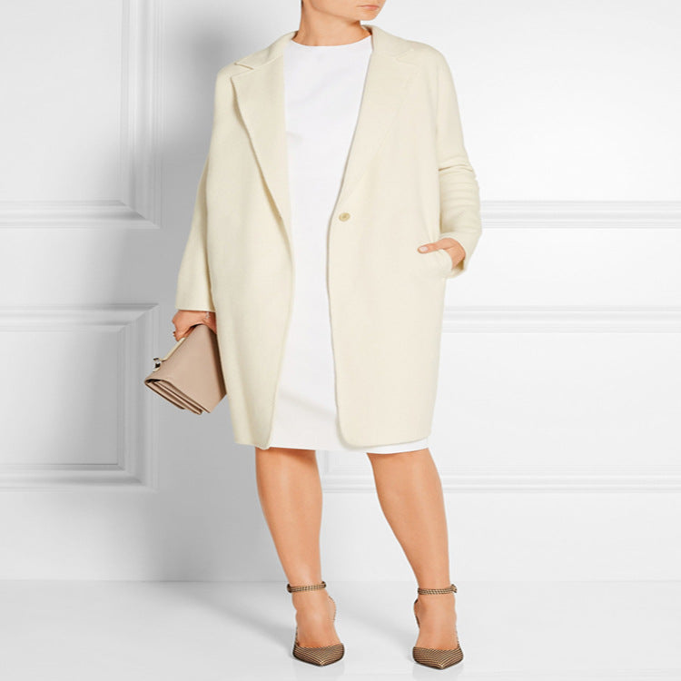 Damen Schlichter Oversize-Longmantel aus Woll‑Kaschmir‑Mix mit dezentem Revers und Ein‑Knopf‑Front Echoarchiv