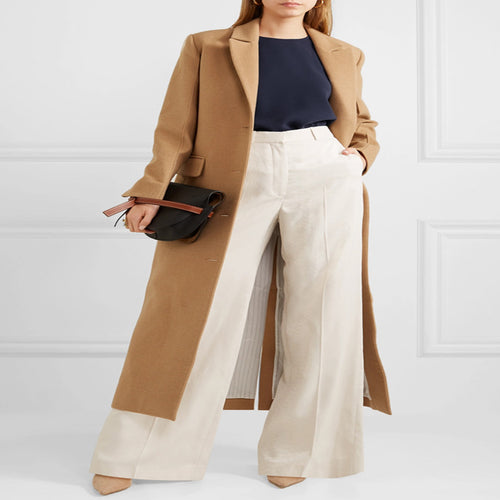 Damen Bodenlanger Einreihiger Wollmix‑Mantel mit seitlichem Gehschlitz und minimalistischer Tailoring‑Optik Echoarchiv