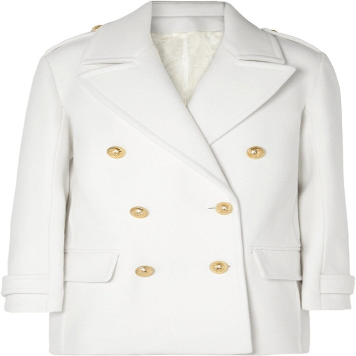 Damen Zweireihiger Kurzmantel im Marine‑Tailoring mit goldenen Zierknöpfen Echoarchiv