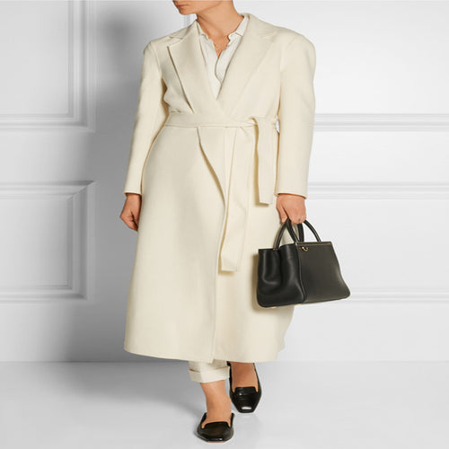 Damen Bodenlanger Wickel-Longcoat aus Woll-Kaschmirmix mit tailliertem Bindegürtel Echoarchiv
