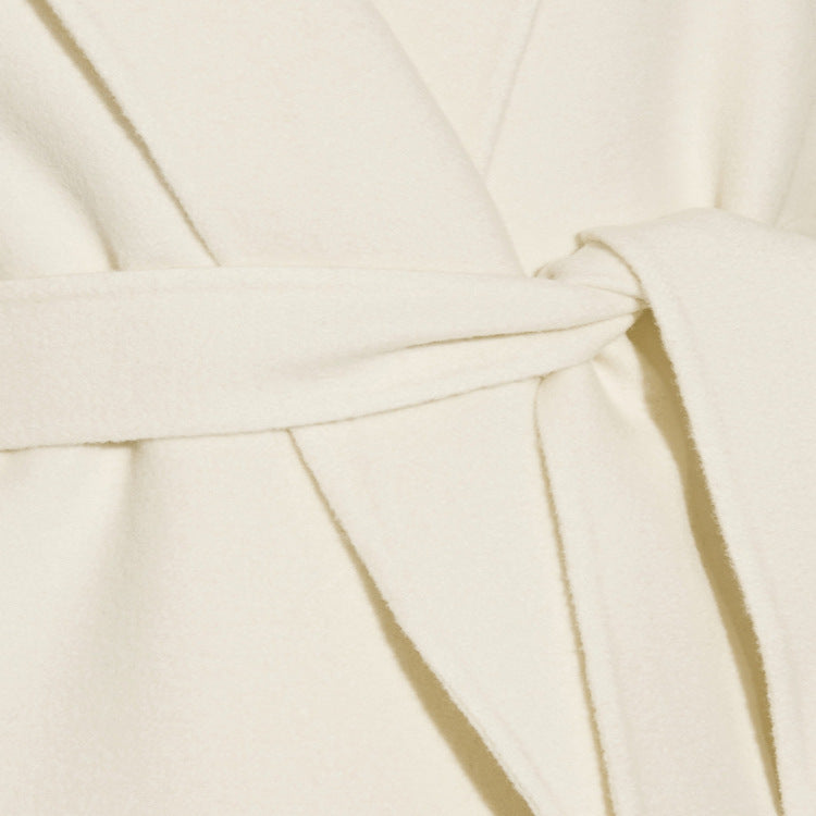 Damen Bodenlanger Wickel-Longcoat aus Woll-Kaschmirmix mit tailliertem Bindegürtel Echoarchiv