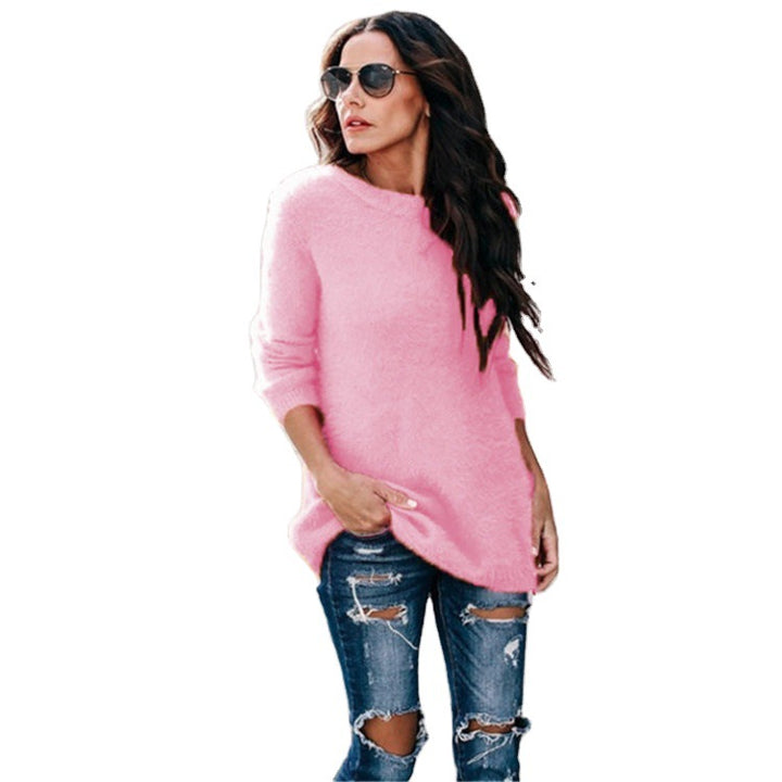 Damen nan kuscheliger Oversize-Strickpullover mit Rundhalsausschnitt Hoch-Tief-Saum und Seitenschlitzen Echo Archiv