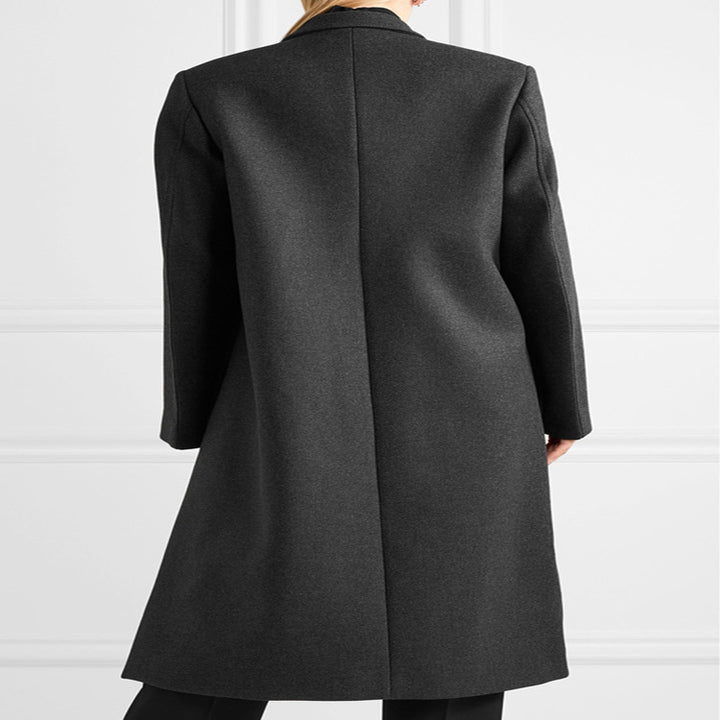 Damen Oversize Einreihiger Maxilanger Wollmix-Longcoat mit relaxter Schulter und Pattentaschen Echoarchiv