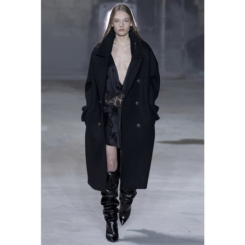 Damen Oversize Zweireihiger Longcoat mit weitem Schalkragen und relaxed Tailoring Echoarchiv