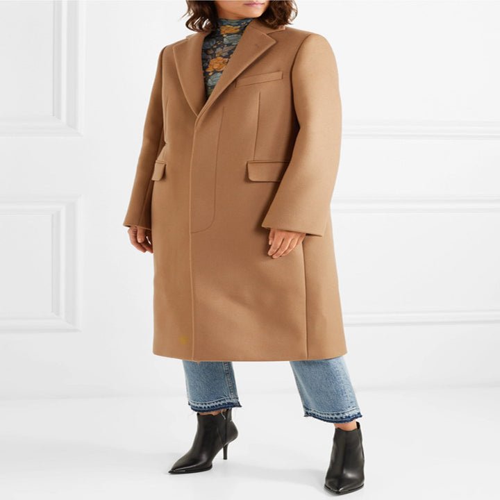 Damen Einreihiger Wollmix-Longcoat mit klarem Tailoring und Pattentaschen Echoarchiv