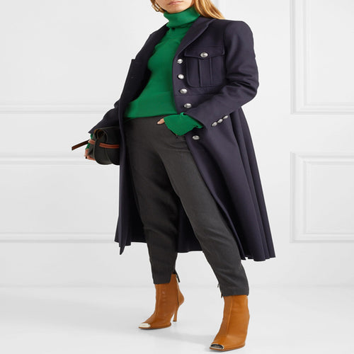 Damen Militärischer Longcoat aus Wollmix mit markanter Knopfleiste und Pattentaschen Echoarchiv